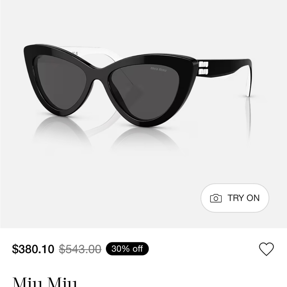 Authentic Miu Miu Black Retro Cat-Eye Sunglasses